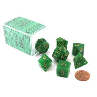 Polyhedral 7-Die Vortex Chessex Dice Set - Green with Gold Numbers - Your Source for Gaming Essentials Fashion