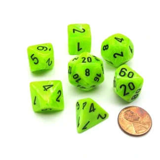 Polyhedral 7-Die Vortex Chessex Dice Set - Bright Green with Black Numbers - Your Source for Gaming Essentials Sale