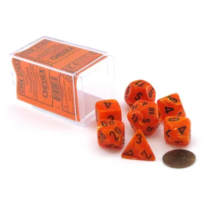 Polyhedral 7-Die Vortex Chessex Dice Set - Orange with black - Your Source for Gaming Essentials New