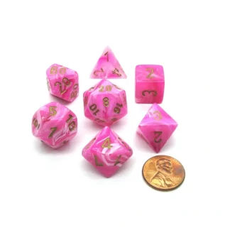 Polyhedral 7-Die Vortex Chessex Dice Set - Pink with Gold Numbers - Your Source for Gaming Essentials Store