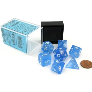Polyhedral DnD 7-Dice Set, Luminary Borealis - Sky Blue with White Numbers - Your Source for Gaming Essentials Clearance