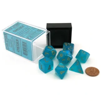 Polyhedral DnD 7-Dice Set, Luminary Borealis - Teal with Gold Numbers - Your Source for Gaming Essentials Shop