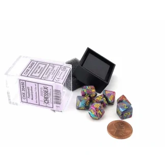 Polyhedral Mini 7-Die Set, Festive - Mosaic with Yellow Numbers - Your Source for Gaming Essentials Cheap