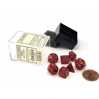 Polyhedral Mini 7-Die Set, Glitter - Ruby with Gold Numbers - Your Source for Gaming Essentials Shop