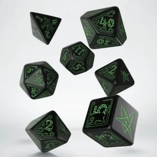 Q-Workshop Call of Cthulhu Dice Set Black with Green Etches (7 Piece Set) - Your Source for Gaming Essentials Outlet