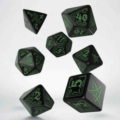 Q-Workshop Call of Cthulhu Dice Set Black with Green Etches (7 Piece Set) - Your Source for Gaming Essentials Outlet