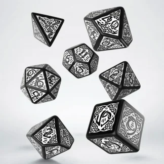 Q-Workshop Celtic 3D Revised 7 Piece Dice Set - Black and White - Your Source for Gaming Essentials Outlet