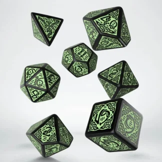 Q-Workshop Celtic Dice Set - 3D Revised Black and Green (7 Pieces) - Your Source for Gaming Essentials Best