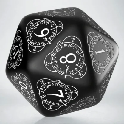 Q-Workshop CG Level Counter D20 Dice - Black with White Etches - Your Source for Gaming Essentials Clearance