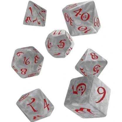 Q-Workshop Classic RPG Dice Set Pearl with Red Numbers (7 Piece Polyhedral Set) - Your Source for Gaming Essentials Cheap