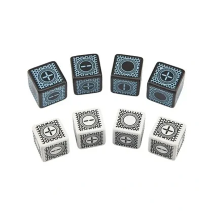 Q-Workshop D6 Cyberfudge Dice (8 Pieces)- 4 D6 Black with Blue + 4 Random Colors - Your Source for Gaming Essentials Store