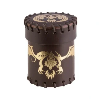 Q-Workshop Dice Cup - Flying Dragon Brown and Golden Leather - Your Source for Gaming Essentials Best Sale