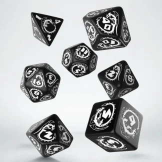 Q-Workshop Dragons Dice Set Black with White Etches (7 Piece Set) - Your Source for Gaming Essentials Hot