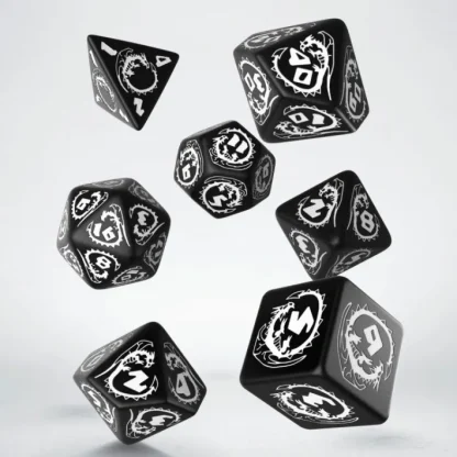 Q-Workshop Dragons Dice Set Black with White Etches (7 Piece Set) - Your Source for Gaming Essentials Hot