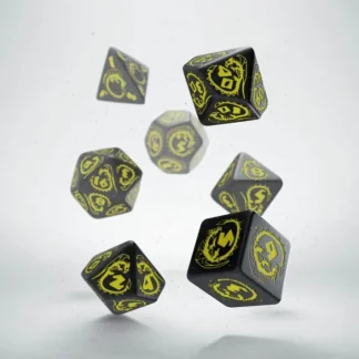 Q-Workshop Dragons Dice Set Black with Yellow Etches (7 Piece Set) - Your Source for Gaming Essentials Store
