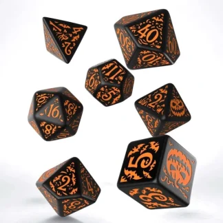 Q-Workshop Halloween Pumpkin Dice Set - Black with Orange Etches (7 Dice) - Your Source for Gaming Essentials Shop