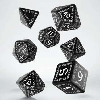 Q-Workshop Runic Dice Set Black with White Etches (7 Pieces Set) - Your Source for Gaming Essentials Store