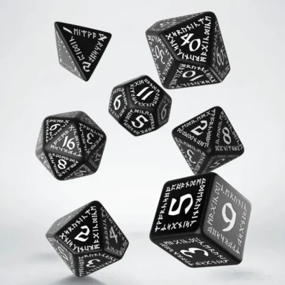 Q-Workshop Runic Dice Set Black with White Etches (7 Pieces Set) - Your Source for Gaming Essentials Store