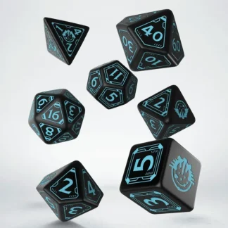 Q-Workshop Starfinder Dice Set Black with Teal Etches (7 Piece Set) - Your Source for Gaming Essentials Outlet