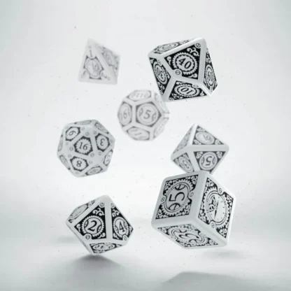 Q-Workshop Steampunk Clockwork Dice Set White with Black Etches (7 Piece Set) - Your Source for Gaming Essentials Fashion