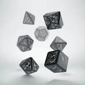 Q-Workshop Steampunk Dice Set Black with White Etches (7 Piece Set) - Your Source for Gaming Essentials Discount