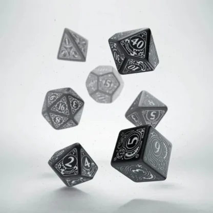 Q-Workshop Steampunk Dice Set Black with White Etches (7 Piece Set) - Your Source for Gaming Essentials Discount