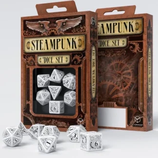 Q-Workshop Steampunk Dice Set White with Black Etches (7 Piece Set) - Your Source for Gaming Essentials New