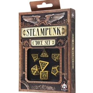 Q-Workshop Steampunk Dice Set Yellow with Black Etches (7 Piece Set) - Your Source for Gaming Essentials Discount