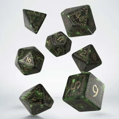 Runic 7-Piece Polyhedral Dice Set - Green with Gold Etches - Your Source for Gaming Essentials New