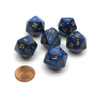 Scarab 20 Sided D20 Chessex Dice, 6 Pieces - Royal Blue with Gold Numbers - Your Source for Gaming Essentials Online