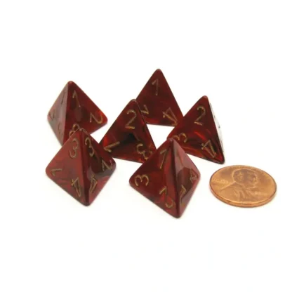 Scarab 18mm 4 Sided D4 Chessex Dice, 6 Pieces - Scarlet with Gold - Your Source for Gaming Essentials Store