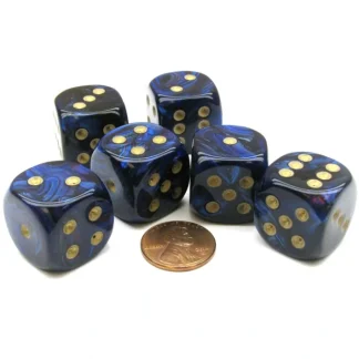 Scarab 20mm Big D6 Chessex Dice, 6 Pieces - Royal Blue with Gold Pips - Your Source for Gaming Essentials Cheap