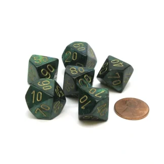 Scarab 16mm Tens D10 (00-90) Chessex Dice, 6 Pieces - Jade with Gold Numbers - Your Source for Gaming Essentials Flash Sale