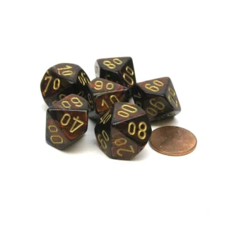 Scarab 16mm Tens D10 (00-90) Dice, 6 Pieces - Blue Blood with Gold Numbers - Your Source for Gaming Essentials Flash Sale