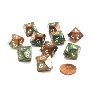 Set of 10 Chessex D10 Dice - Gemini Copper-Green with White Numbers - Your Source for Gaming Essentials Hot