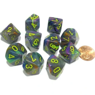 Set of 10 Chessex Festive D10 Dice - Rio with Yellow Numbers - Your Source for Gaming Essentials Discount