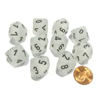 Set of 10 Chessex Frosted D10 Dice - Clear with Black Numbers - Your Source for Gaming Essentials Cheap