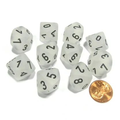 Set of 10 Chessex Frosted D10 Dice - Clear with Black Numbers - Your Source for Gaming Essentials Cheap