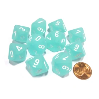 Set of 10 Chessex Frosted D10 Dice - Teal with White Numbers - Your Source for Gaming Essentials Online