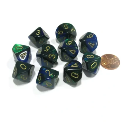 Set of 10 Chessex Gemini D10 Dice - Blue-Green with Gold Numbers - Your Source for Gaming Essentials Flash Sale