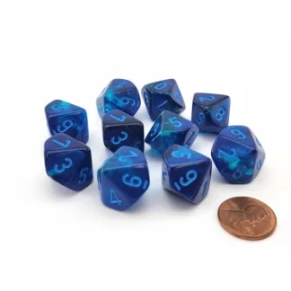 Set of 10 Chessex Luminary Gemini D10 Dice - Blue-Blue with Light Blue Numbers - Your Source for Gaming Essentials Best