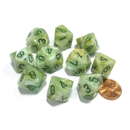Set of 10 Chessex Marble D10 Dice - Green with Dark Green Numbers - Your Source for Gaming Essentials Sale