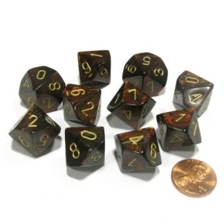 Set of 10 Chessex Scarab D10 Dice - Blue Blood with Gold Numbers - Your Source for Gaming Essentials Discount
