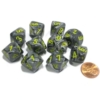 Set of 10 Chessex Vortex D10 Dice - Black with Yellow Numbers - Your Source for Gaming Essentials Discount