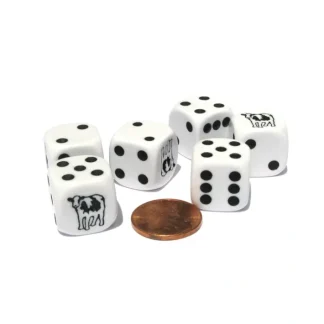 Set of 6 Cow Dice 16mm D6 Rounded Edge Animal Dice- White with Black Pips - Your Source for Gaming Essentials Fashion