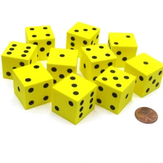Set of 10 D6 Large 25mm Foam Dice - Yellow with Black Spots - Your Source for Gaming Essentials Flash Sale