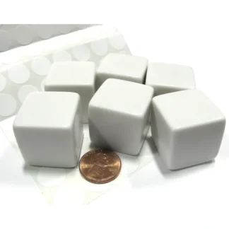 Set of 6 D6 25mm Blank Large Dice with Customizable Stickers - Solid White - Your Source for Gaming Essentials Shop