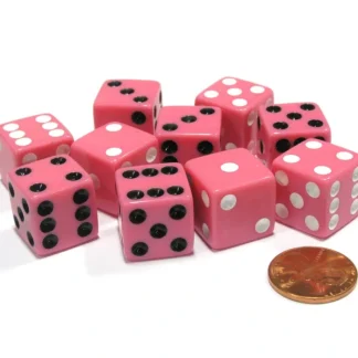 Set of 10 D6 16mm Dice, Inversed Pips- 5 Pink w White Pip and 5 Pink w Black Pip - Your Source for Gaming Essentials Online