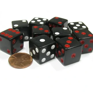 Set of 10 D6 16mm Dice, Inversed Pips- 5 Black w Red Pip and 5 Black w White Pip - Your Source for Gaming Essentials Shop
