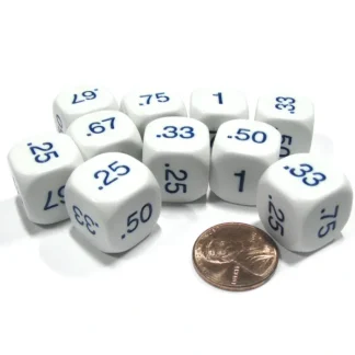 Set of 10 D6 16mm Educational Classroom Decimal Dice - White with Blue Numbers - Your Source for Gaming Essentials Outlet